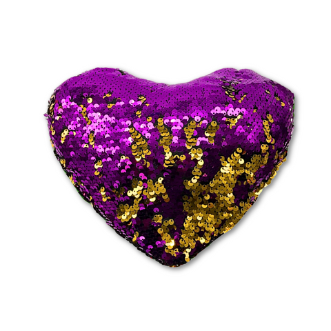 10" Plush Mardi Gras Heart Pillow with Reversible Sequins  (Each)