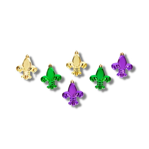 3" Fleur de Lis Ornament - Assorted Purple, Green and Gold (Pack of 6)