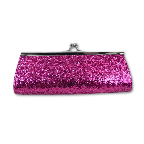 Hot Pink Metallic Glitter Clutch Purse 8" x 3" with Chain (Each)