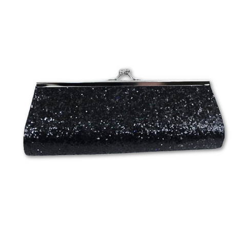 Black Glitter Clutch Purse 8" x 3" with Chain (Each)