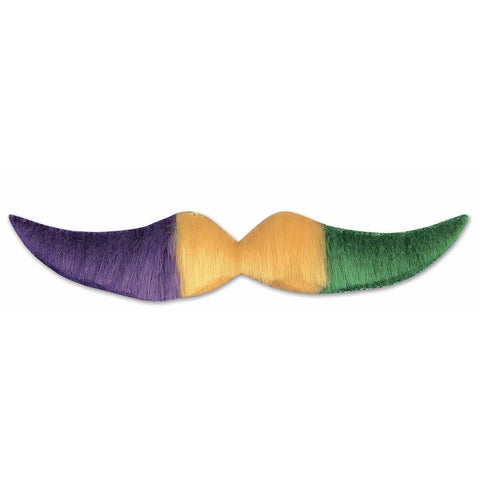5.5" Purple, Green and Gold Hairy Mustache - Self-Adhesive (Each)