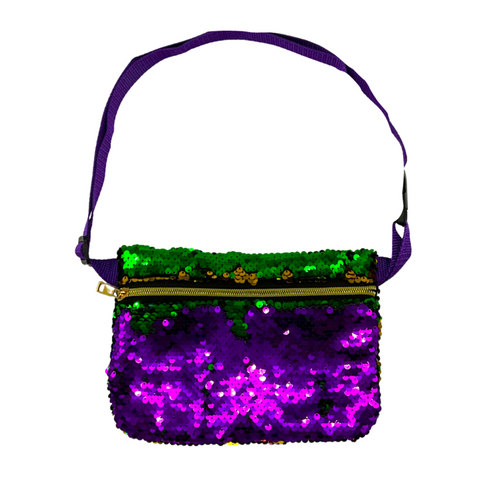 Purple, Green and Gold Reversible Sequin Fanny Pack (Each)