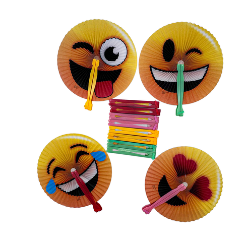 10" Emoticon Folding Paper Fan (Dozen)