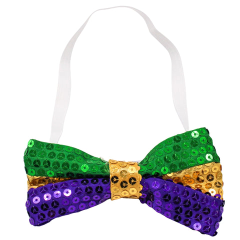 Purple, Green, and Gold Sequin Elastic Bow Tie (Each)