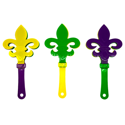 11" Purple, Green, and Yellow Fleur de Lis Hand Clapper (Dozen)