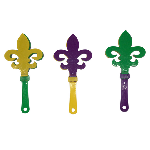 11" Purple, Green, and Yellow Fleur de Lis Hand Clapper (Dozen)