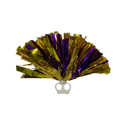 30cm Purple and Gold Foil Pom Pom with Plastic Ring Holder (Pack of 6)