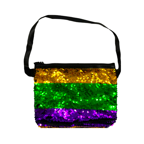 8"x 6" Purple, Green And Gold Striped Mardi Gras Purse (Each)