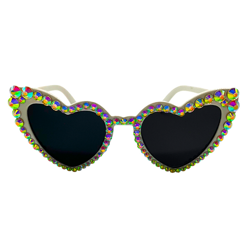 White Heart Shaped Sunglasses with Rhinestones (Each)