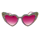 Light Purple Glitter Heart Shaped Sunglasses with Rhinestones (Each)