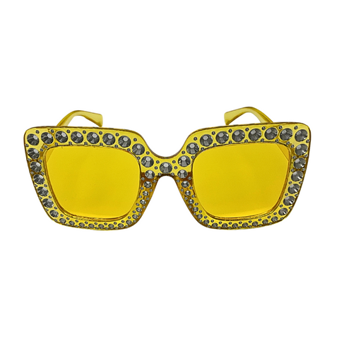 Yellow Square Frame Sunglasses with Rhinestones (Each)