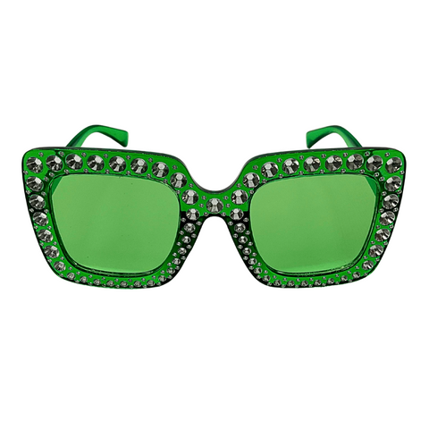 Green Square Frame Sunglasses with Rhinestones (Each)