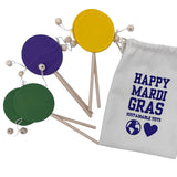 Purple, Yellow, and Green Wooden Rattle Drums (Pack of 6)