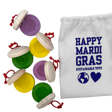 Purple, Green, and Yellow Small Wooden Clappers (Pack of 6)