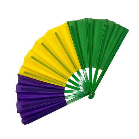 25" Purple, Green, and Yellow Color Block Folding Fan (Each)