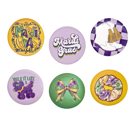 3" Mardi Gras Assorted Buttons (6 Pack)