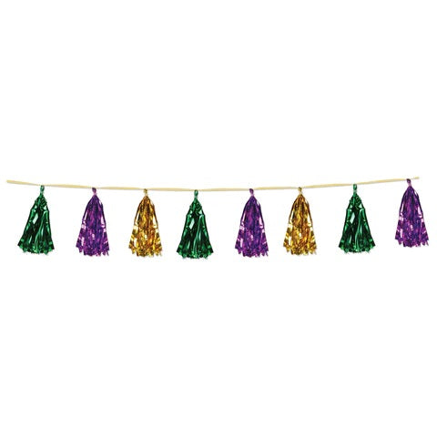 Purple Green and Gold Foil Garland with 10" Tassels 8' (Each)