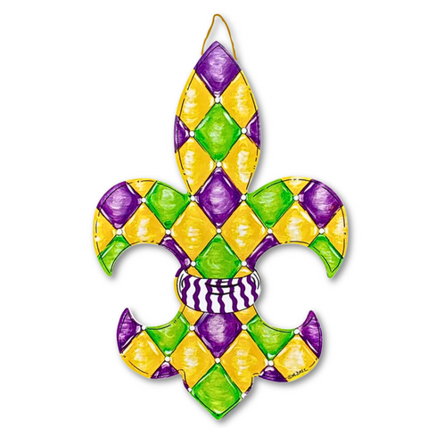 Harlequin Mardi Gras Fleur De Lis Door Hanger (Each)