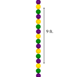 Large Purple, Green, and Yellow Mardi Gras 80mm Plastic Ball Garland - 9' Long (Each)