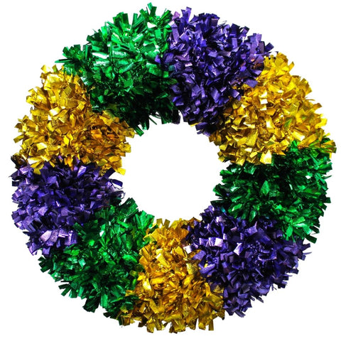 21" Mardi Gras Matte Tinsel Garland Wreath with Plastic Frame (Each)