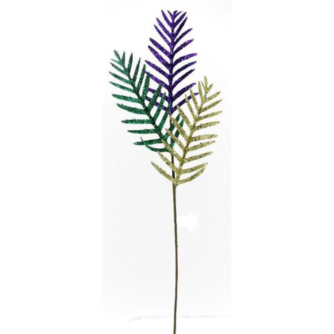 38" Purple, Green, and Gold Glittered Fern Spray (Each)