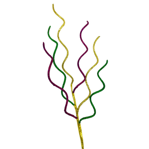 25" Mardi Gras Purple, Green, and Gold Glittered Curly Twig Spray (Each)