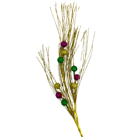 29" Purple, Green, and Gold Mardi Gras Glittered Ball and Wisps Spray (Each)