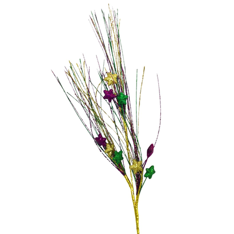 23" Purple, Green, and Gold Mardi Gras Glittered Stars and Twig Spray (Each)