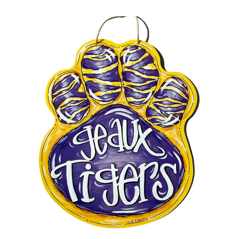 Purple and Gold Geaux Tigers Door Hanger (Each)