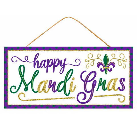 Happy Mardi Gras Glitter Sign - 12.5"L x 6"H (Each)