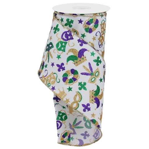 4" x 10 YD Mardi Gras Icons Ribbon (Each)