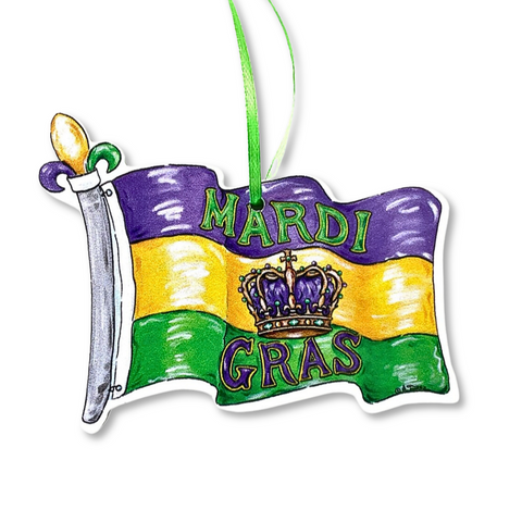 Mardi Gras Flag Ornament (Each)