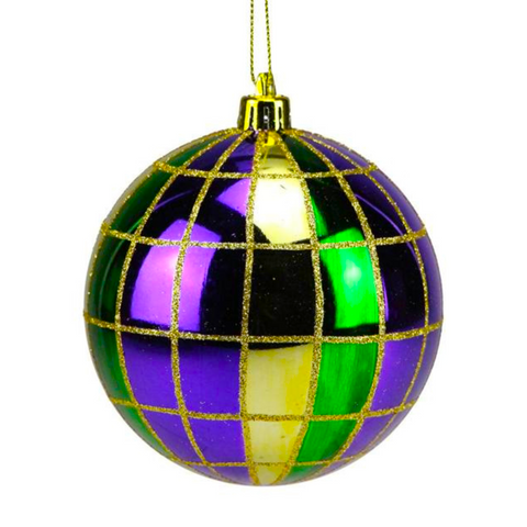 100mm Mardi Gras Painted Plaid Ball Ornament (Each)