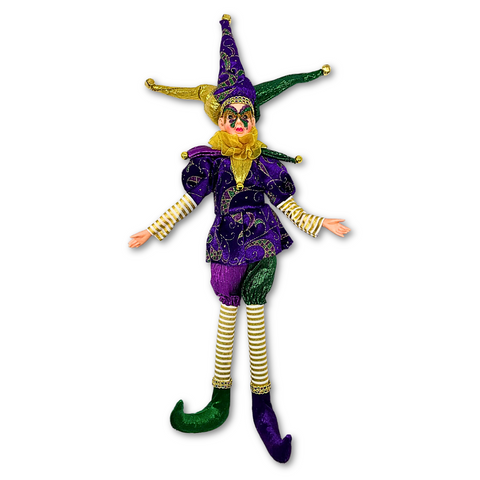 18" Tall Purple, Green and Gold Mardi Gras Jester (Each)