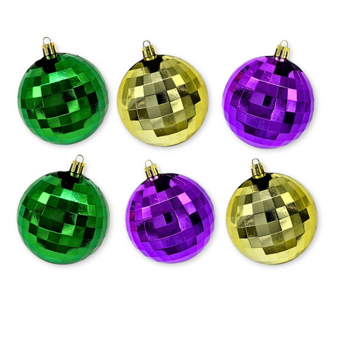 3" Purple, Green and Gold Faceted Mardi Gras Tree Ornaments (Pack of 6)