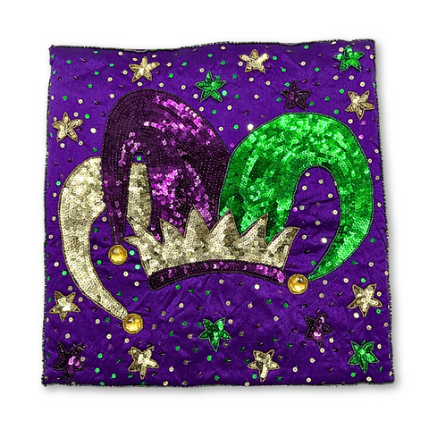 14" x 14" Purple Mardi Gras Pillow with Jester's Crown (Each)