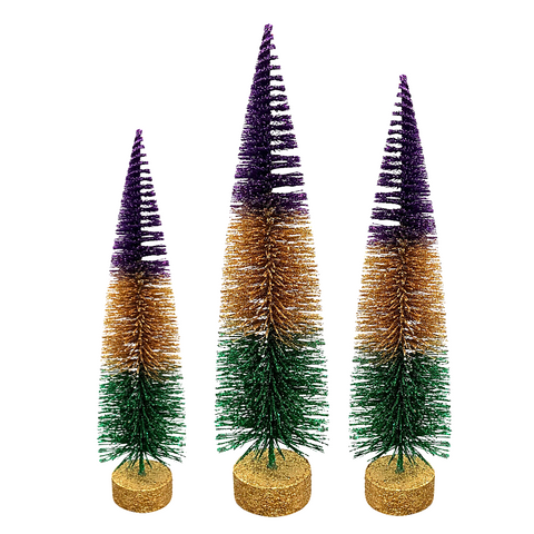 12"-16" Purple, Green, and Gold Glitter Bottle Brush Trees (Set of 3)