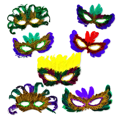 Mardi Gras Feather Masks - 50 pieces (Pack)