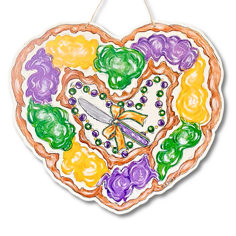 Mardi Gras King Cake Heart Door Hanger (Each)