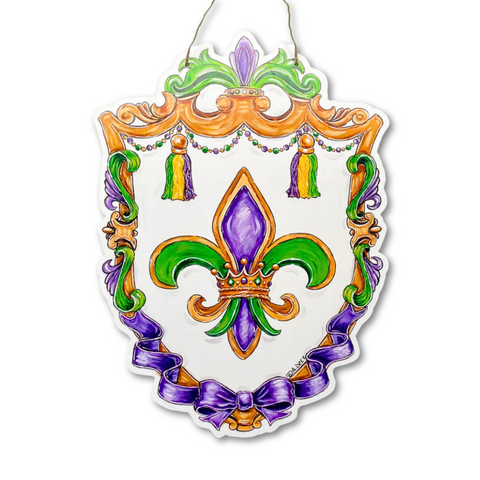 Mardi Gras Fleur de Lis Crest Door Hanger (Each)