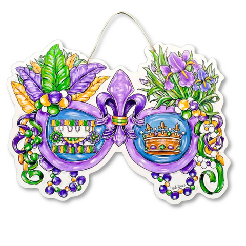 Purple Sunglasses Mardi Gras Door Hanger (Each)