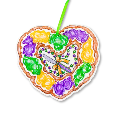 Mardi Gras King Cake Heart Ornament (Each)