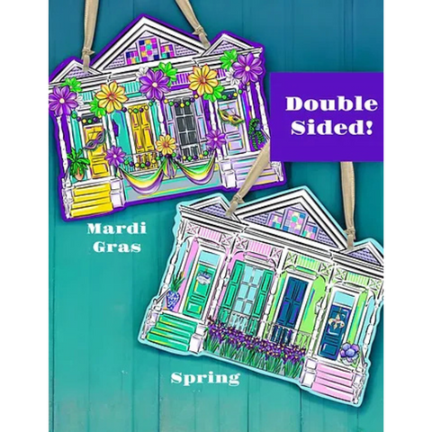 Double Sided Mardi Gras & Spring House Door Hanger (Each)