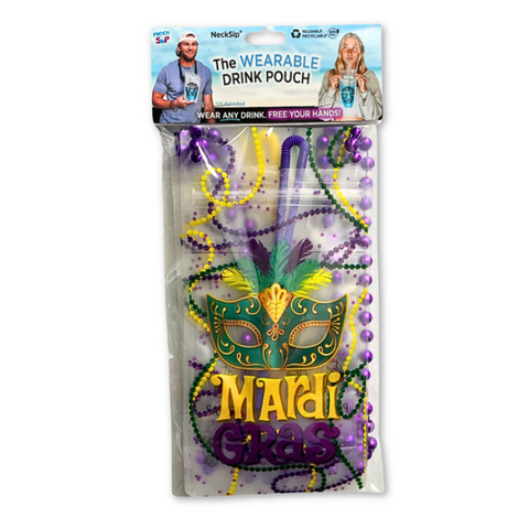 Mardi Gras Wearable Drink Pouches 16 oz (Pack of 2)