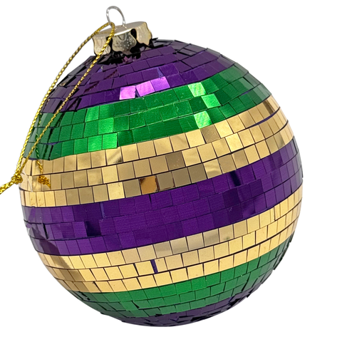 100mm Mardi Gras Stripe Mirror Ball Ornament (Each)
