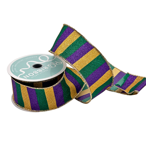 2.5" x 10yd Mardi Gras Horizontal Glitter Stripe Ribbon (Each)