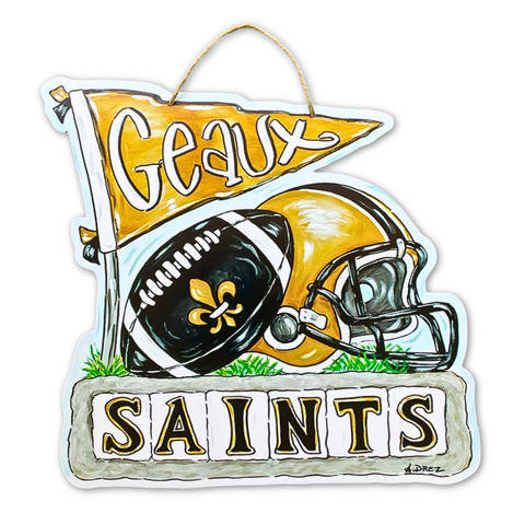 Black and Gold Geaux Saints Door Hanger (Each)