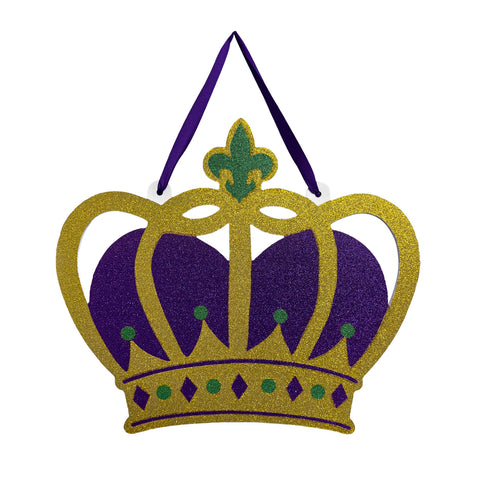 17"x18.5" Mardi Gras Glittered Crown Door Hanger (Each)