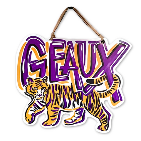 Purple and Gold Geaux Tigers Door Hanger (Each)