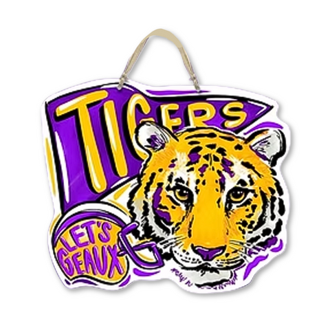 Purple and Gold Tiger Pennant Door Hanger (Each)